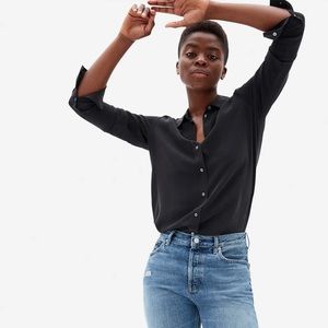 Everlane clean silk relaxed shirt black size 6 NEW